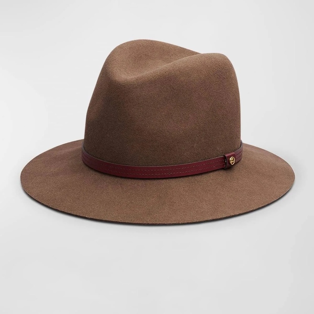 Rag & Bone Wool Fedora with Leather Band, Pecan, Women's, S, Hats Fedoras